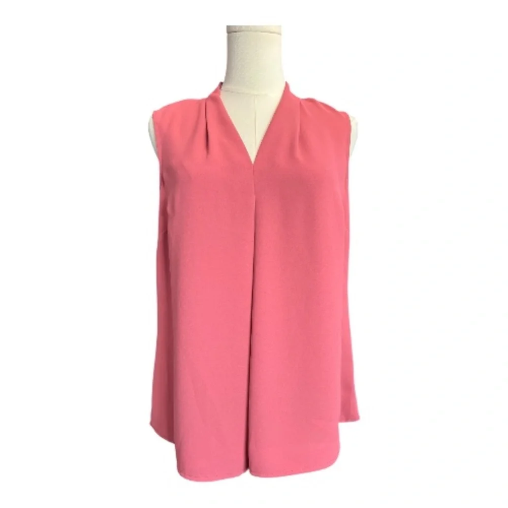 🌸🤍 EUC NINE WEST Pink Mauve Pleated V-Neck Sleeveless Blouse | Sz XS